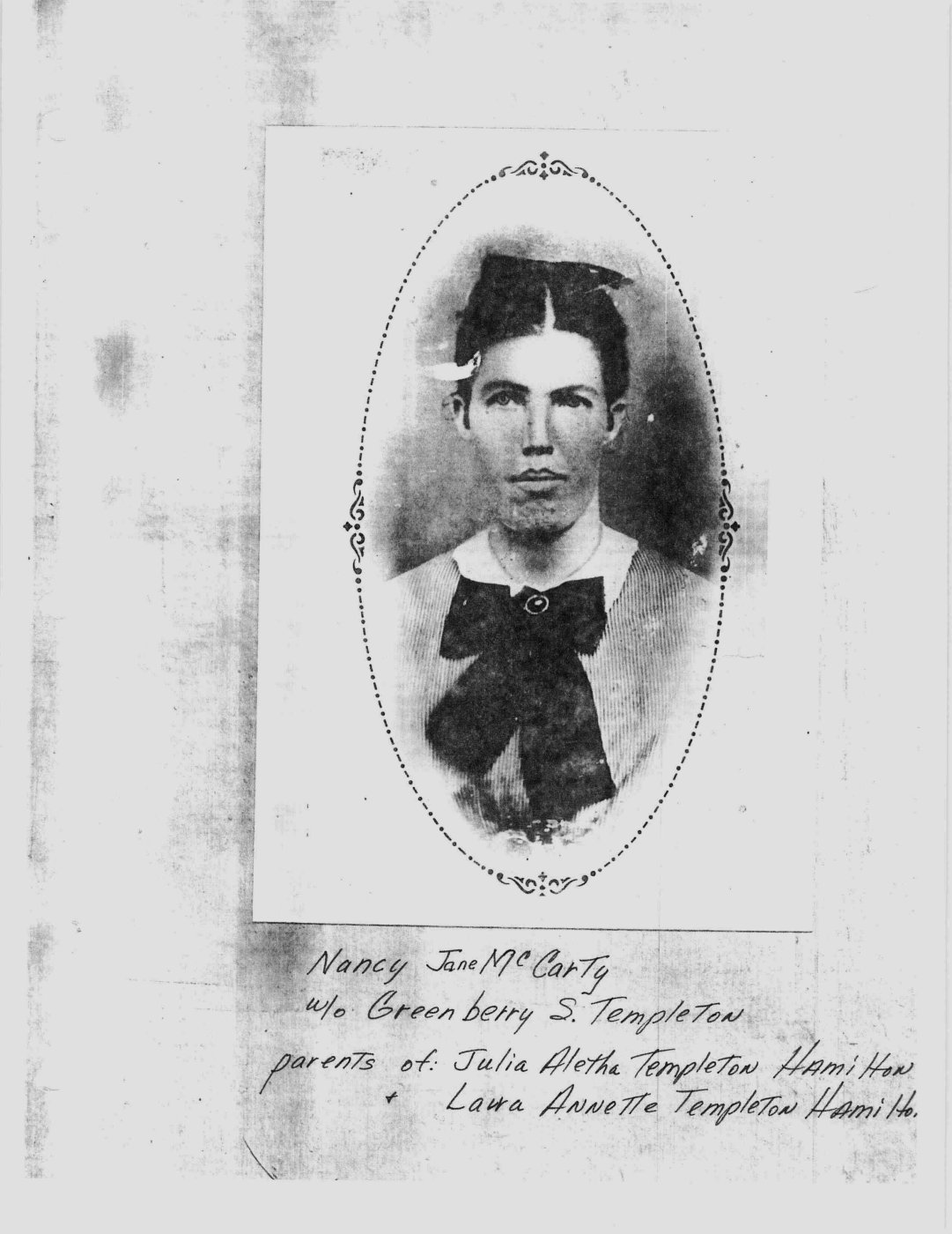 First page of Nancy Jane (McCarty) Templeton