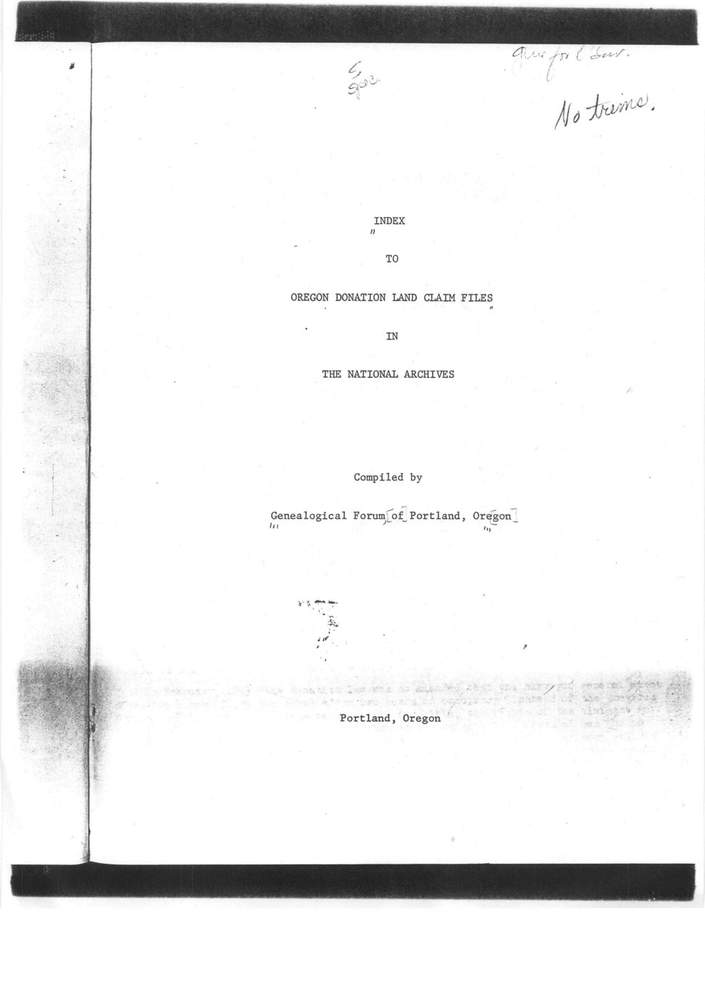 First page of Supplina Hamilton Oregon Donation Land Claim - Index to the National Archives