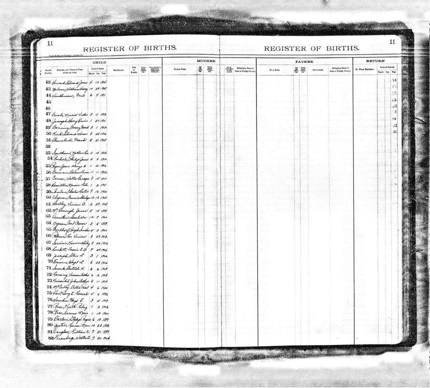 First page of Maurice Lake Hamilton - Birth Record Washington State, Jan. 2, 1901