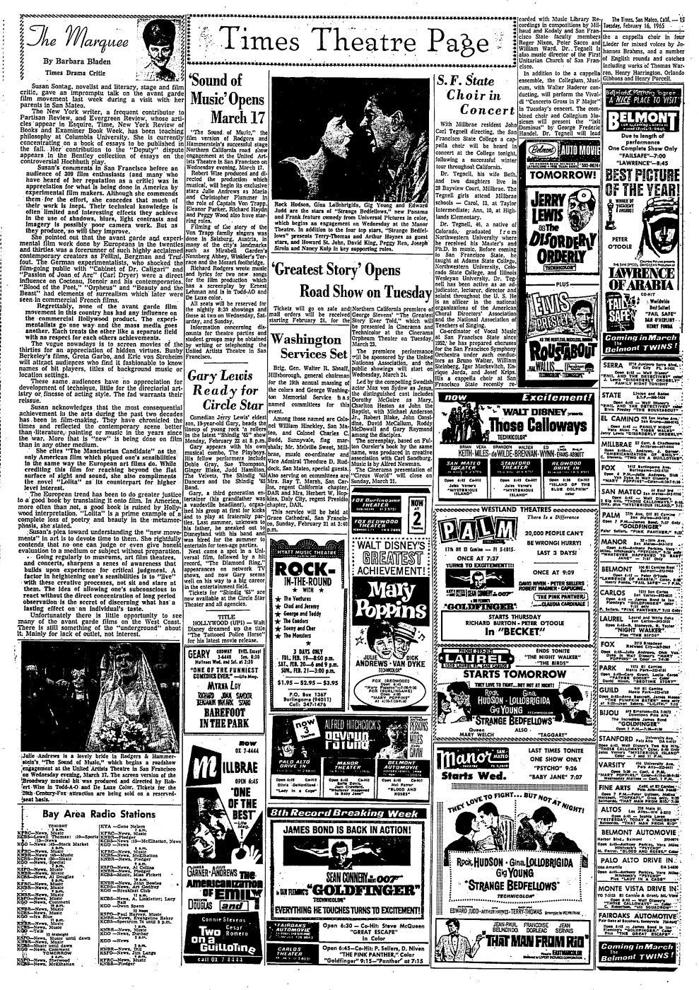 First page of Judd Hamilton - Gary Lewis - San Mateo Times - Feb. 16, 1965