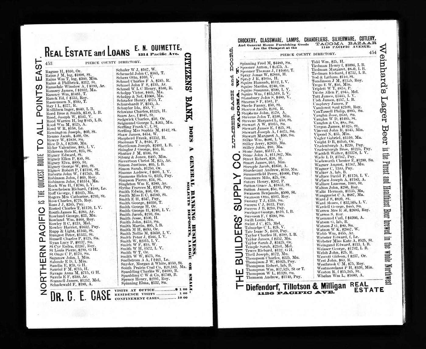 First page of James Ramsay and Jerry (Jeremiah) Stilley in the 1889 Pierce County, WA Directory.