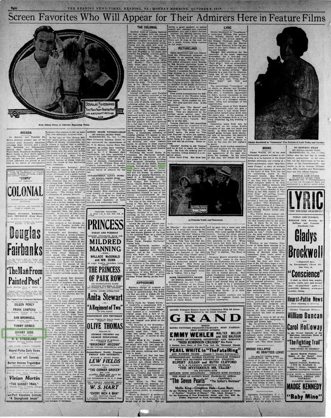 First page of Johnny Judd - Western Silent Movie Actor and Champion Fancy Roper
