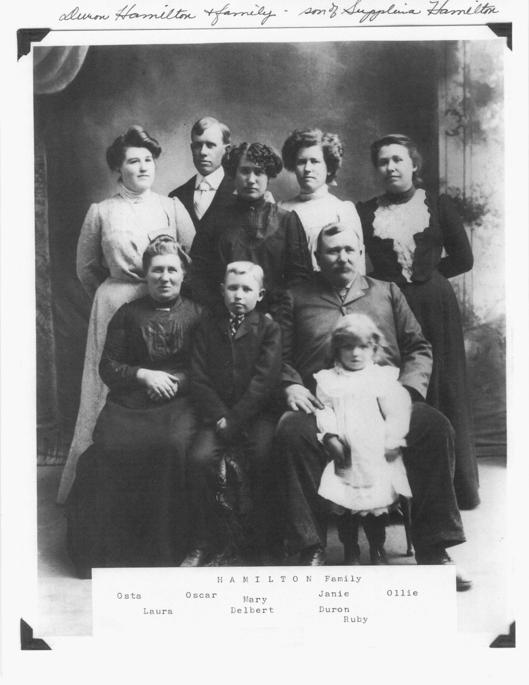 First page of Duron & Laura Sedonia (Brunton) Hamilton Family, circa 1903